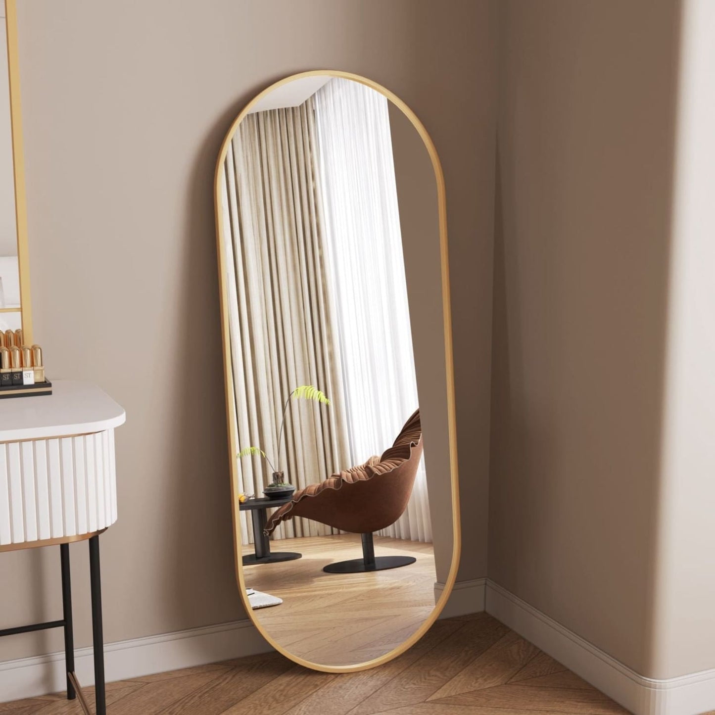 Emi - Gold Metal Runway Oval Mirror - 120cm x 40cm