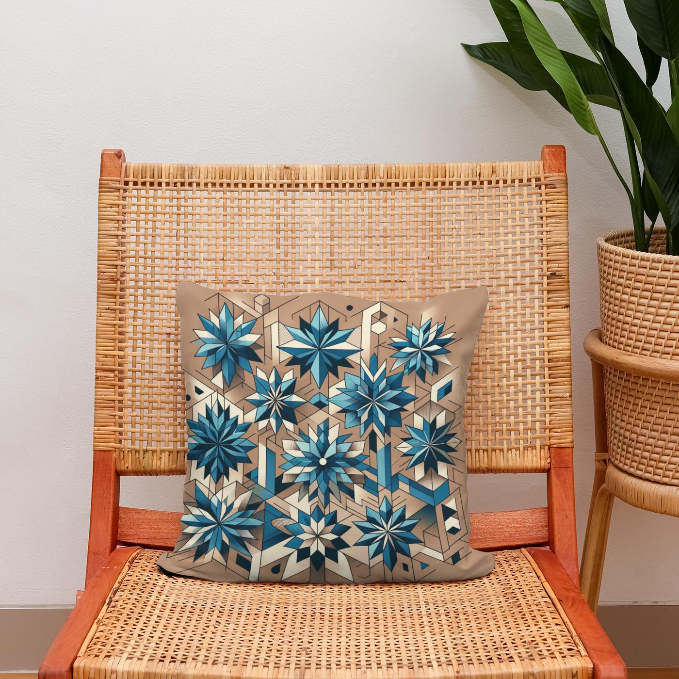 Geometric Blue Blossoms Cotton Cushion
