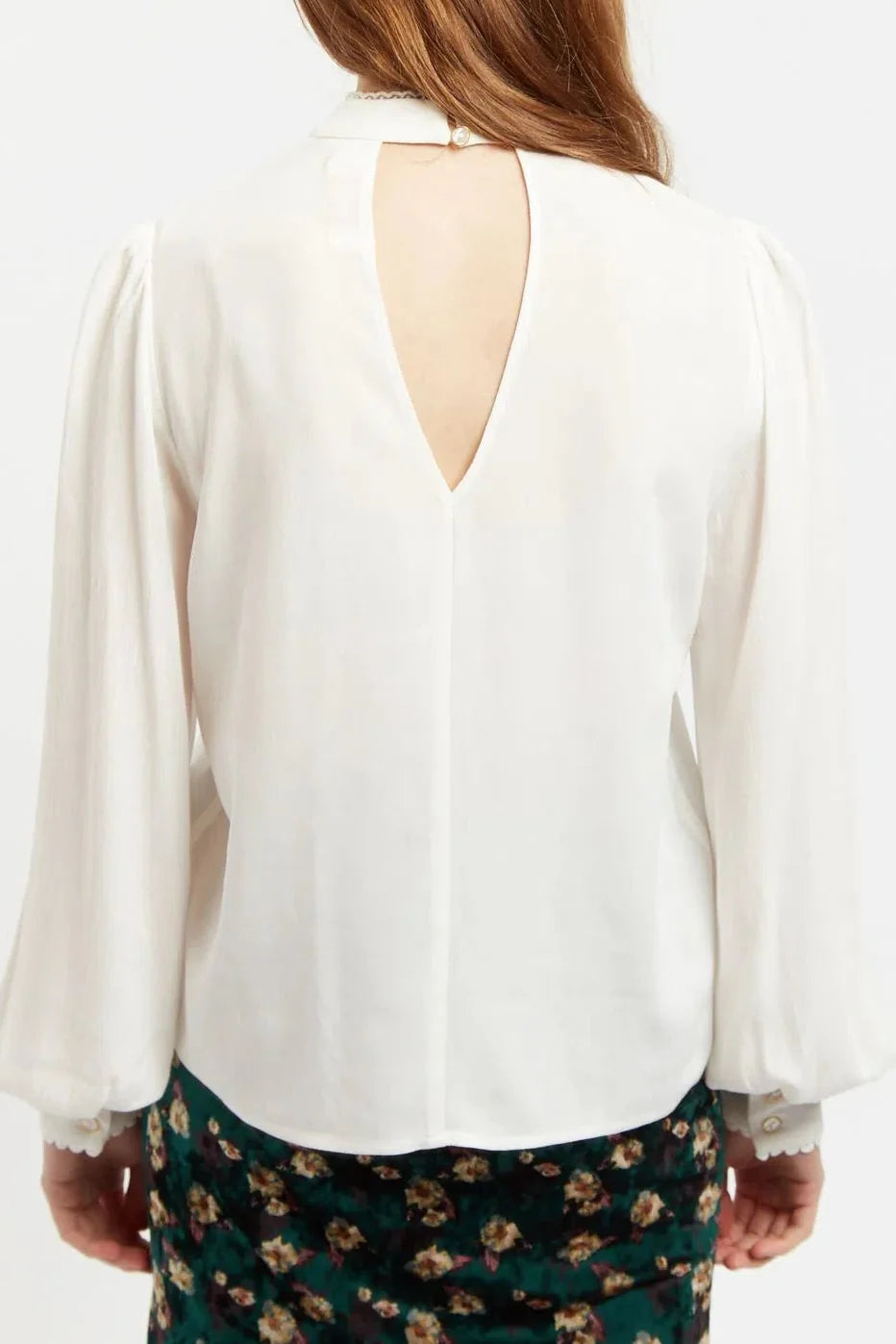 Enni Lace Trim Long Sleeve Blouse