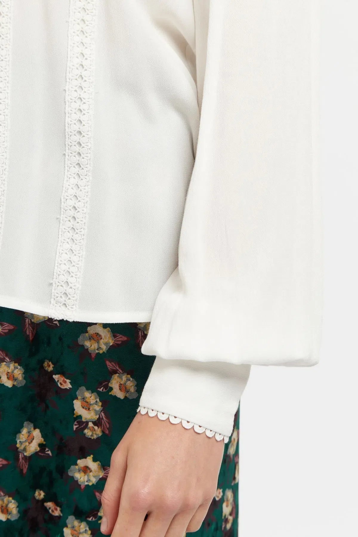 Enni Lace Trim Long Sleeve Blouse