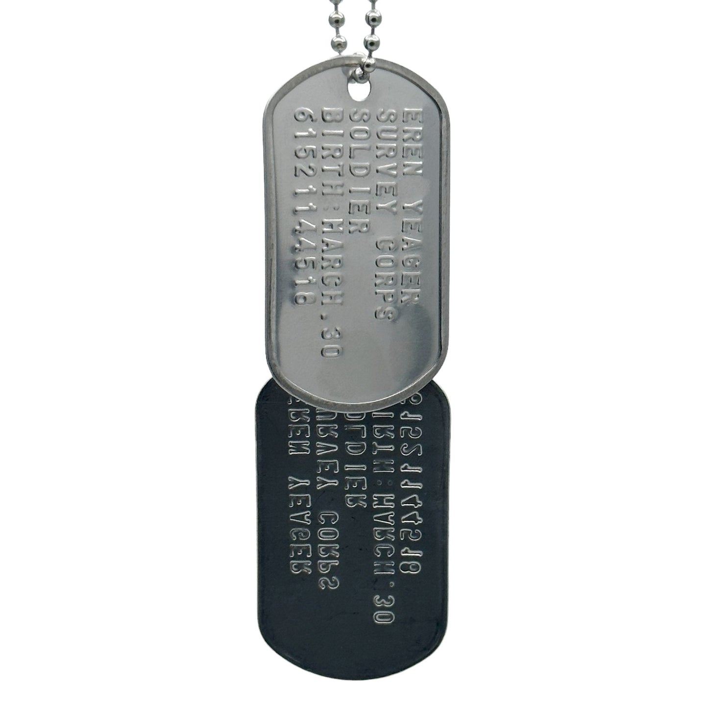 'EREN YEAGER' Dog Tags - Costume Cosplay Prop Replica Military - Stainless Steel Chains Included