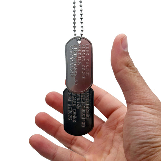 'EREN YEAGER' Dog Tags - Costume Cosplay Prop Replica Military - Stainless Steel Chains Included