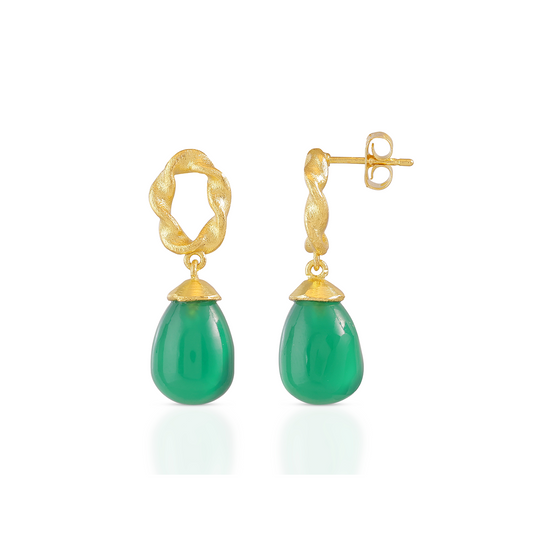 Moirai Twisted Loop Earrings Green Onyx