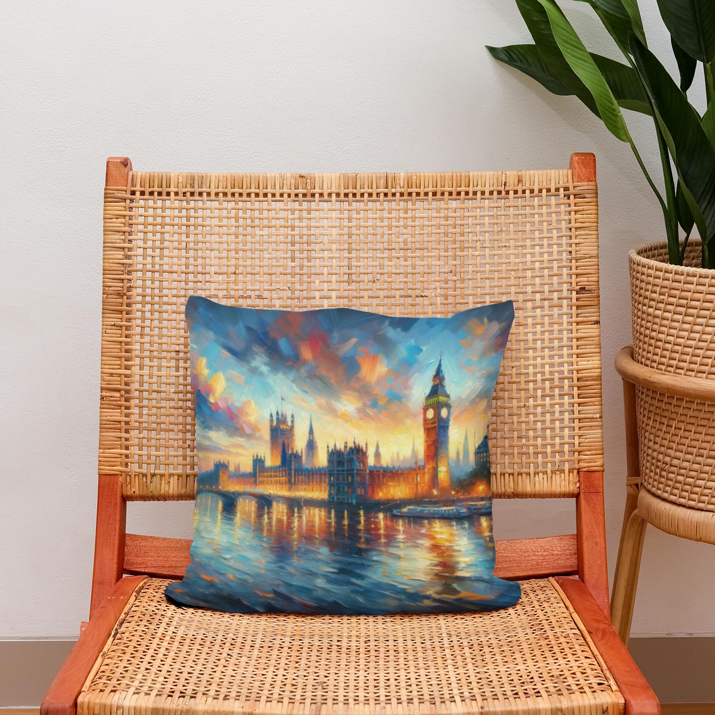 London Parliament Sunset Impression Cotton Cushion