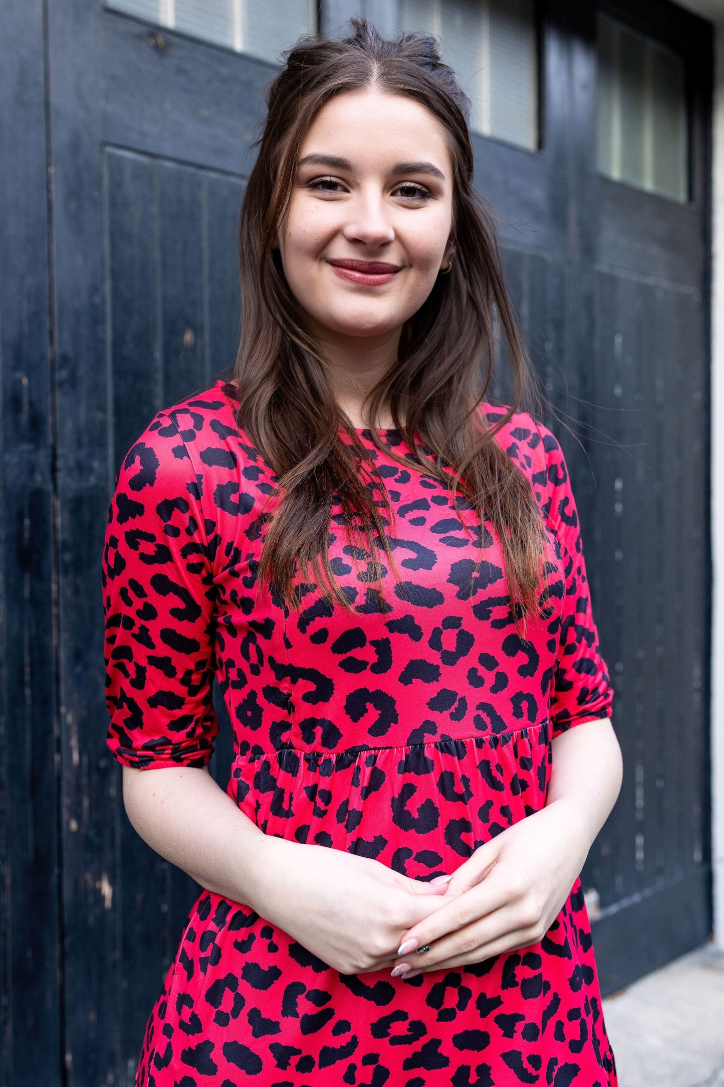 The Midi Breastfeeding Dress - Red Leopard