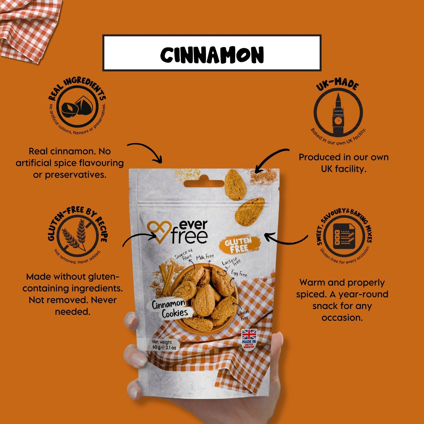 EverFree Cinnamon Gluten-Free Cookies - 90g | Pack of 3