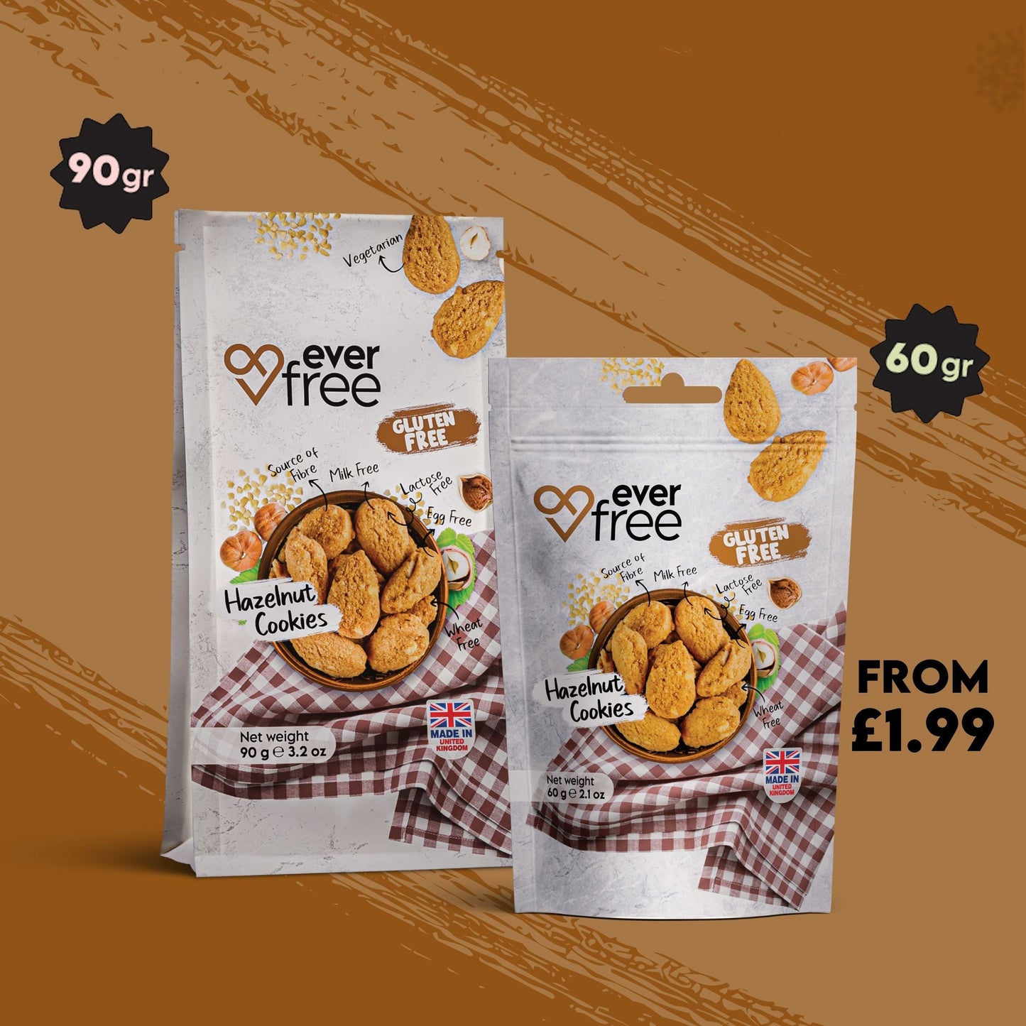 EverFree Hazelnut Gluten-Free Cookies - 90g | Pack of 3