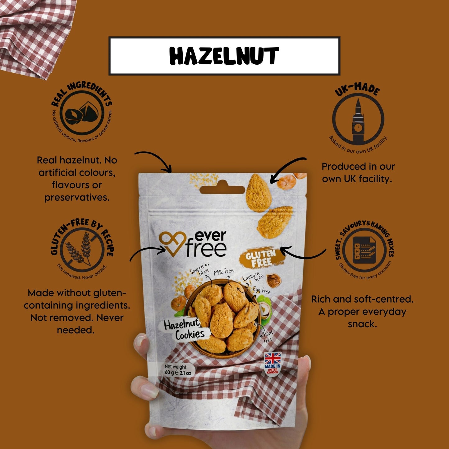 EverFree Hazelnut Gluten-Free Cookies - 90g | Pack of 3