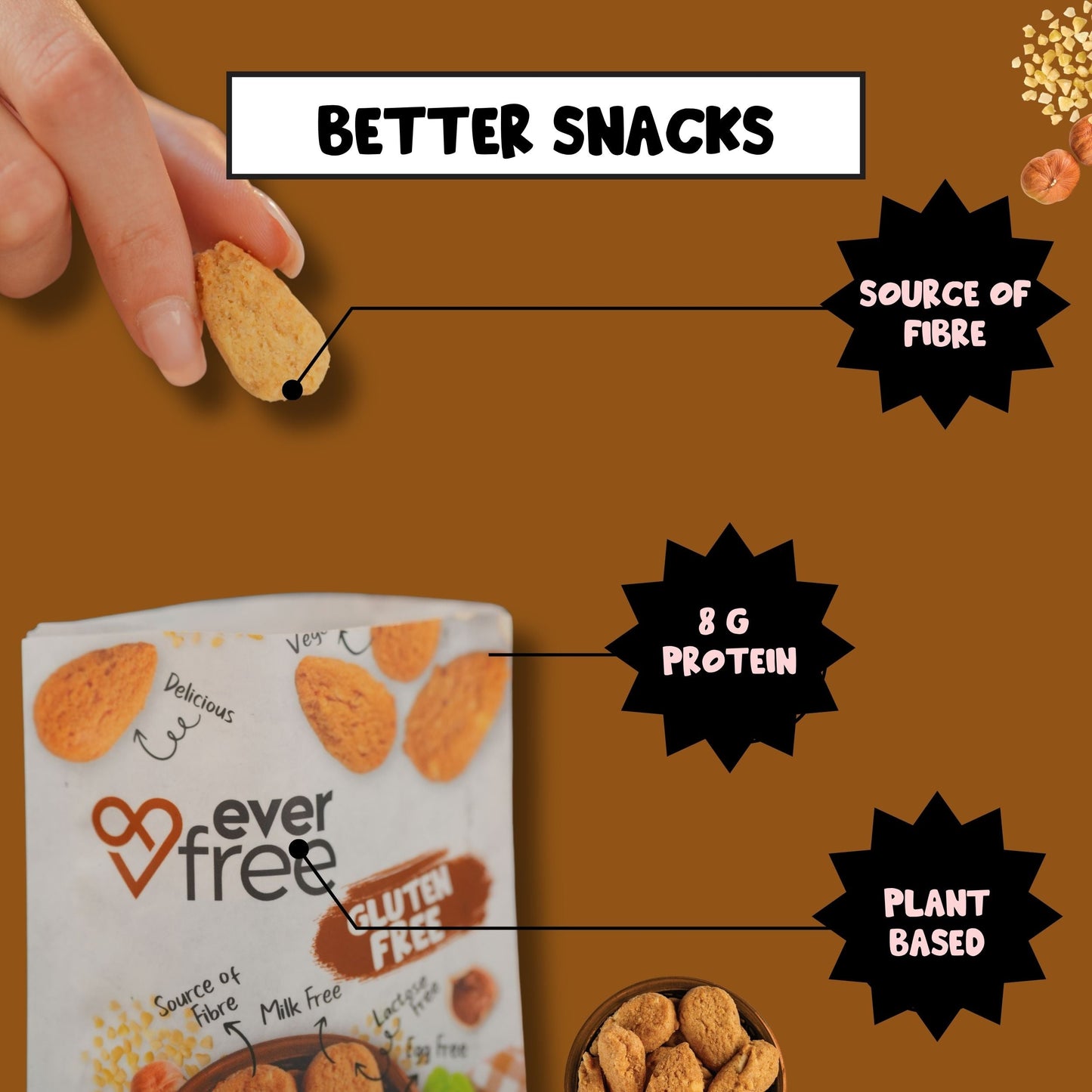 EverFree Hazelnut Gluten-Free Cookies - 90g | Pack of 3
