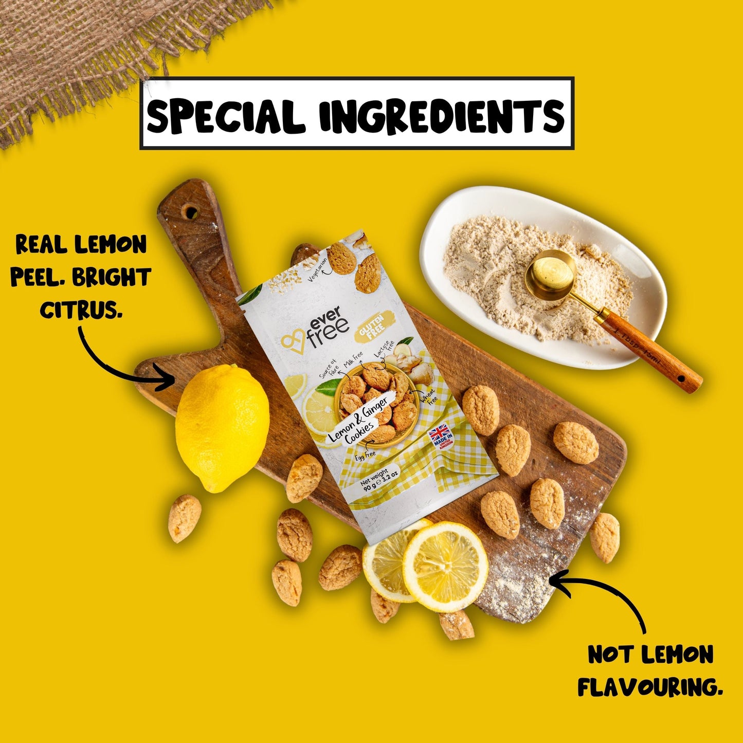 EverFree Lemon and Ginger Gluten-Free Cookies - 90g | Pack of 3