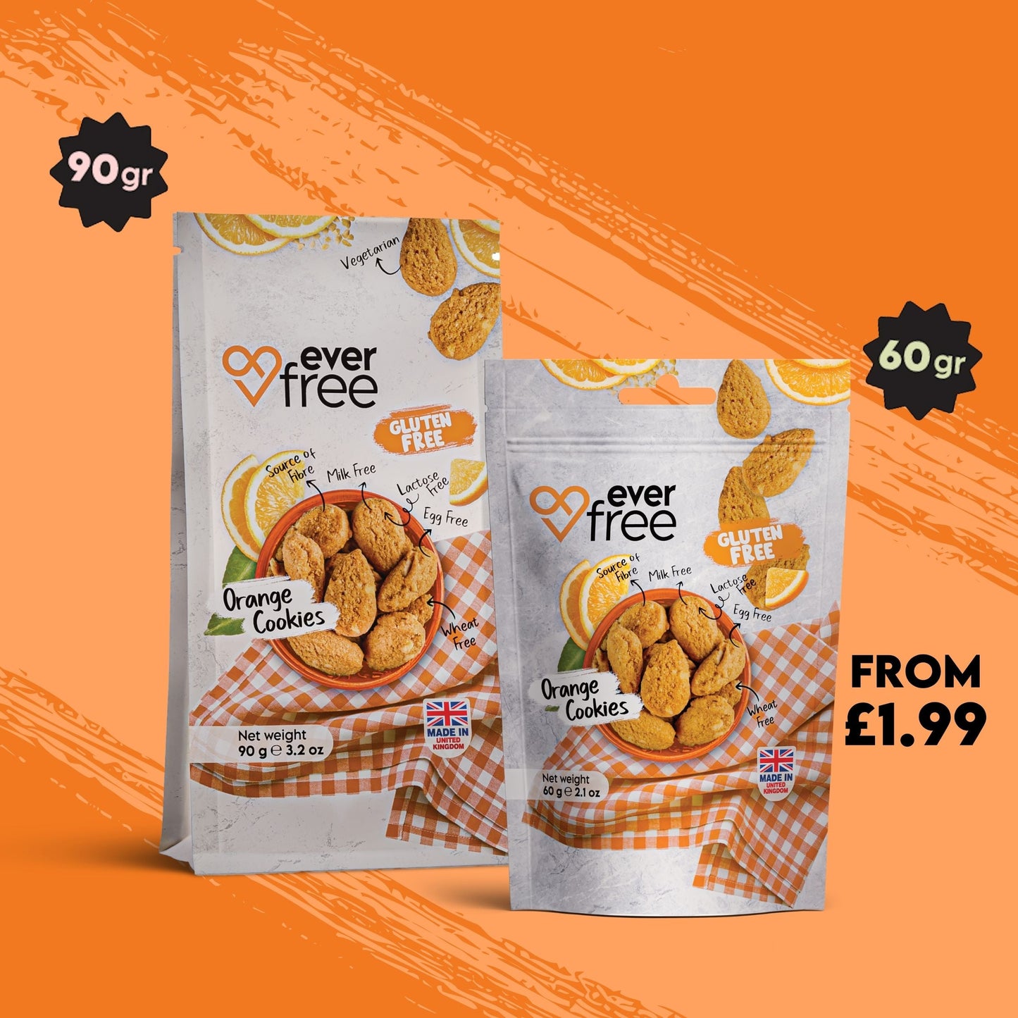 EverFree Orange Gluten-Free Cookies - 90g | Pack of 3