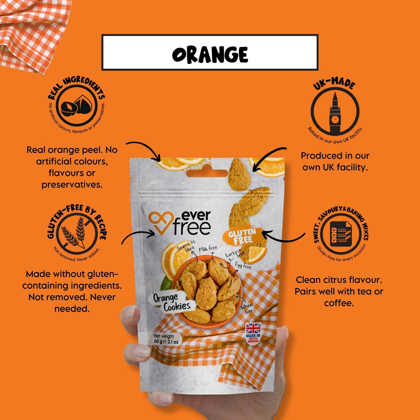 EverFree Orange Gluten-Free Cookies - 90g | Pack of 3