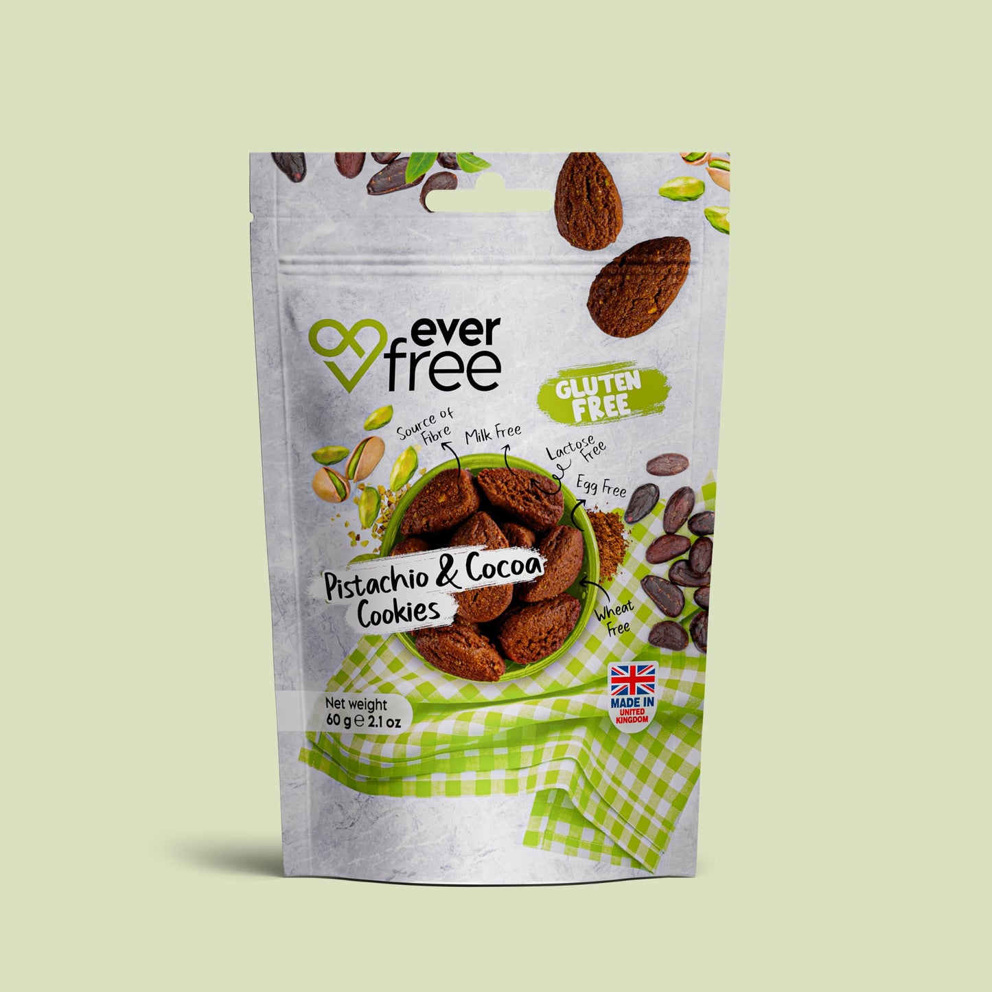 EverFree Pistachio and Cocoa Gluten-Free Cookies - 90g | Pack of 3