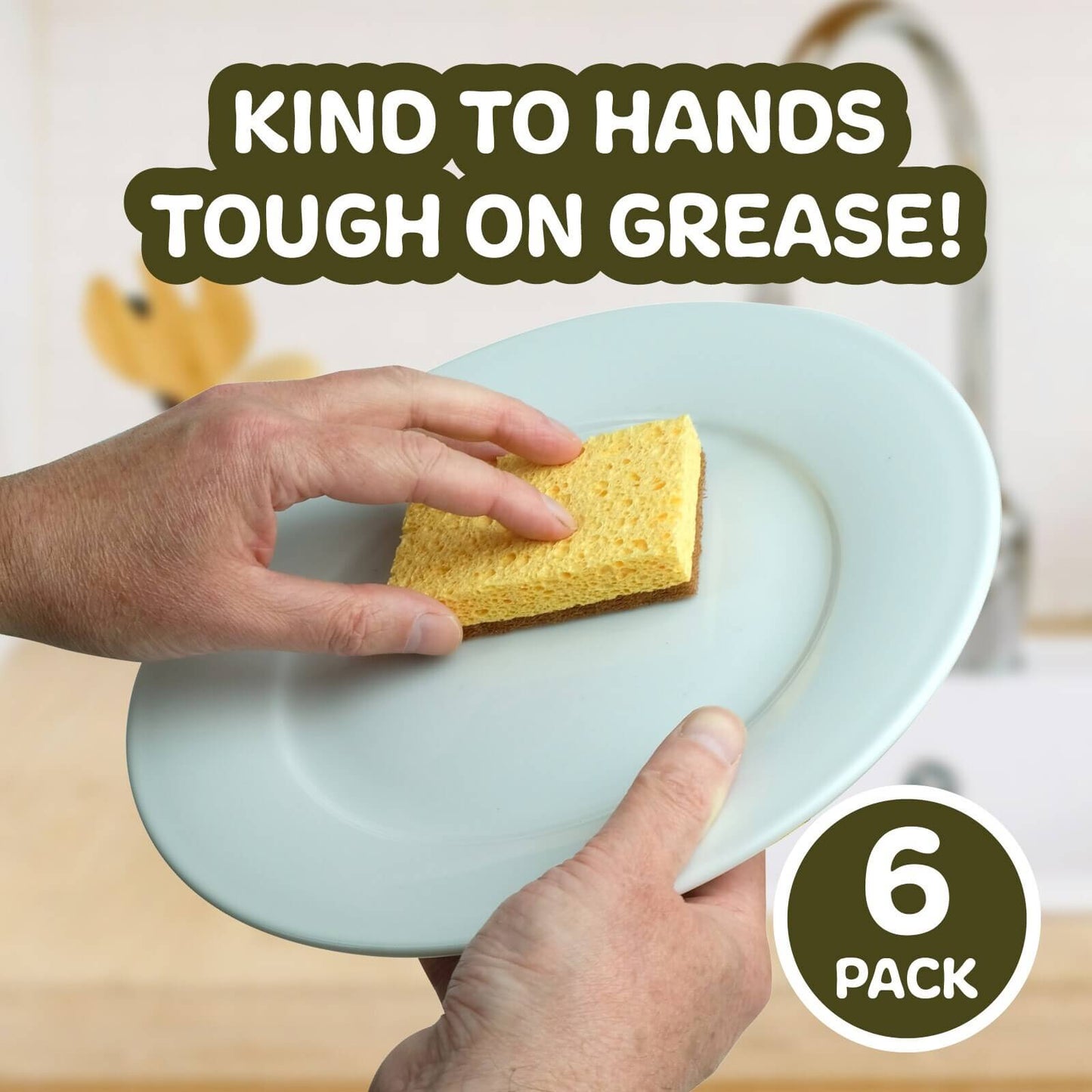 Natural Coconut & Cellulose Sponge Scourers (Pack of 6)