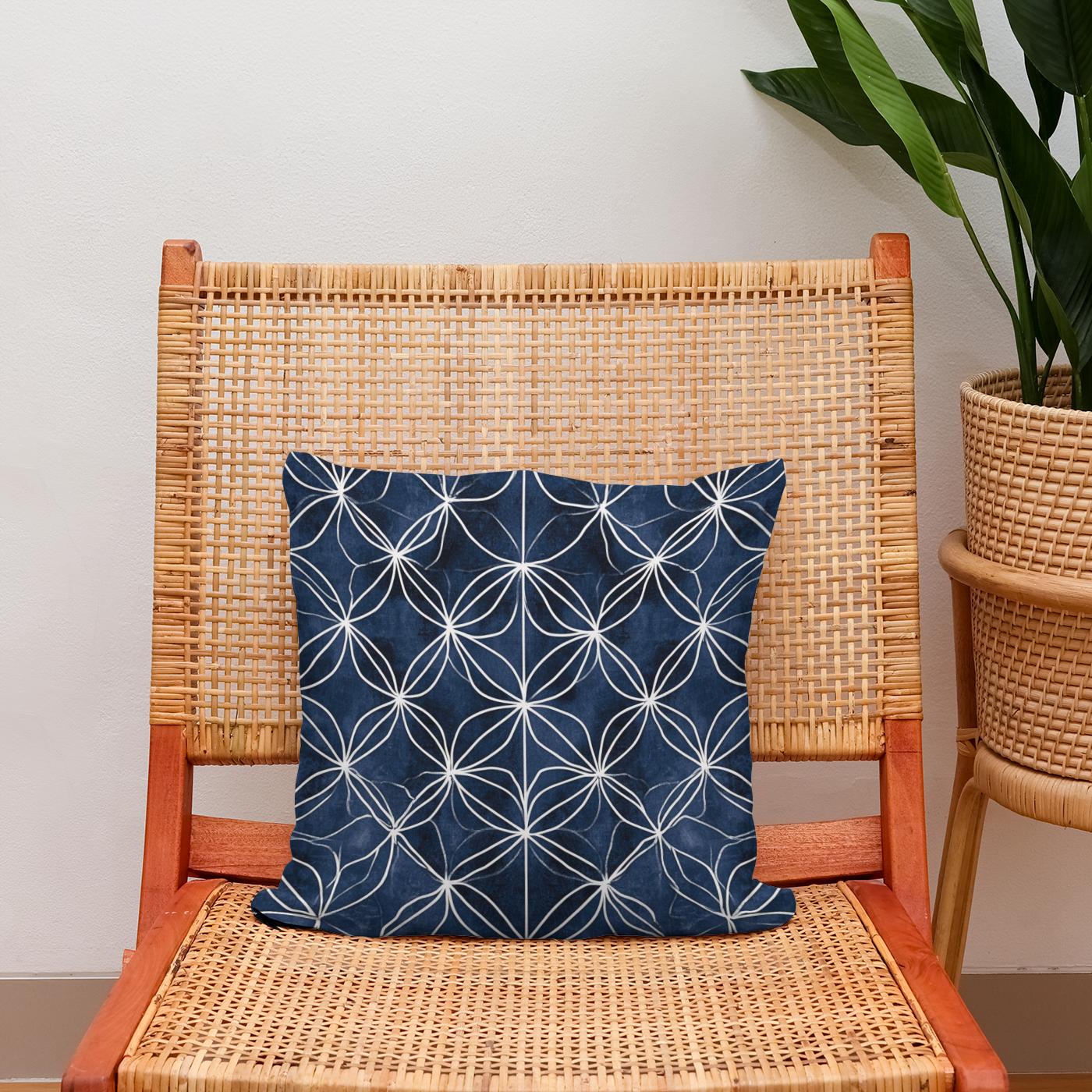 Indigo Geometric Harmony Cotton Cushion