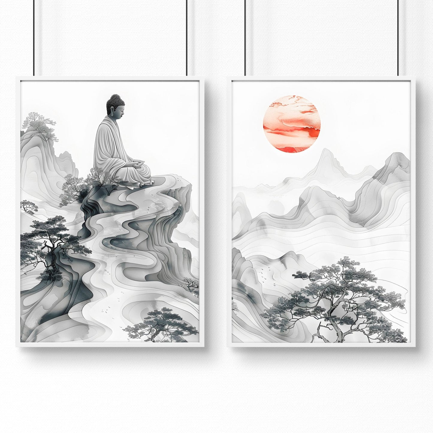 Extra Large Framed Wall Art | Set of 2 Asian Inspired Wall art Prints