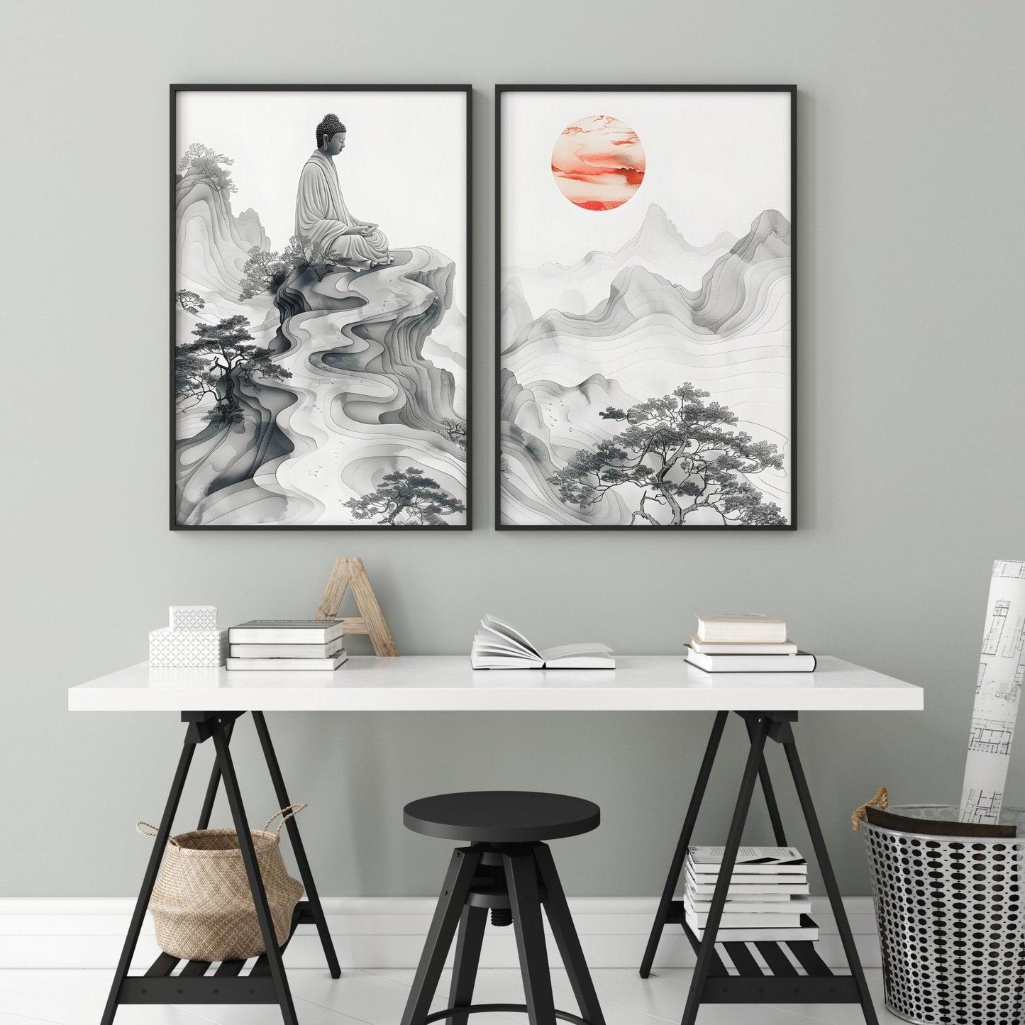 Extra Large Framed Wall Art | Set of 2 Asian Inspired Wall art Prints