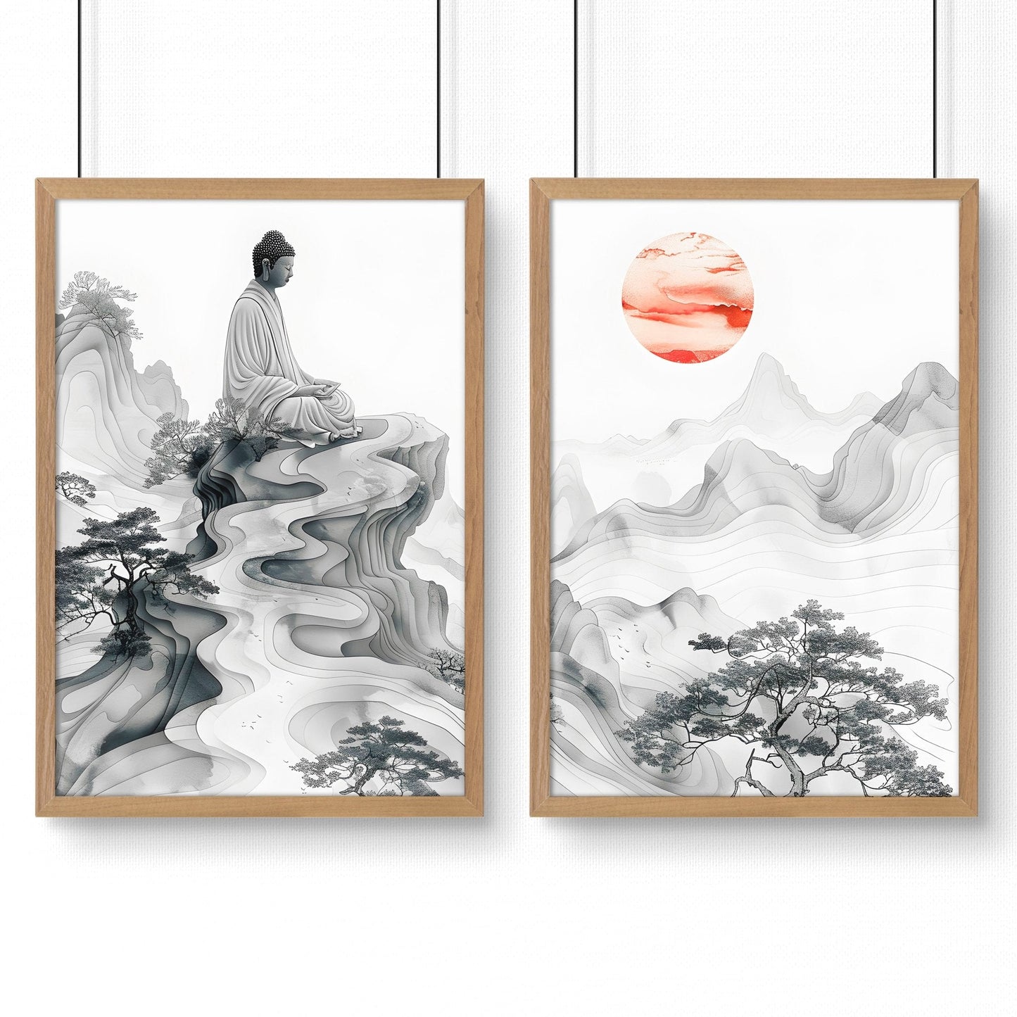 Extra Large Framed Wall Art | Set of 2 Asian Inspired Wall art Prints