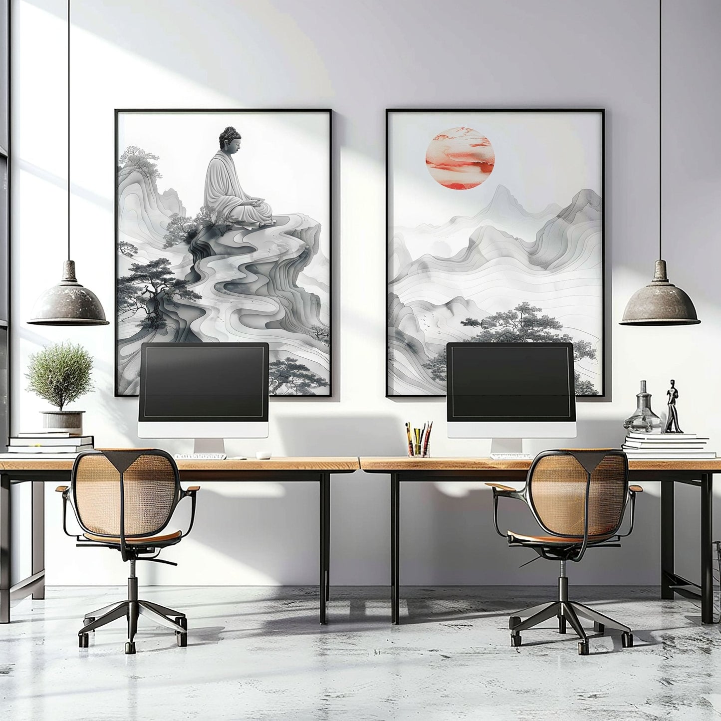 Extra Large Framed Wall Art | Set of 2 Asian Inspired Wall art Prints