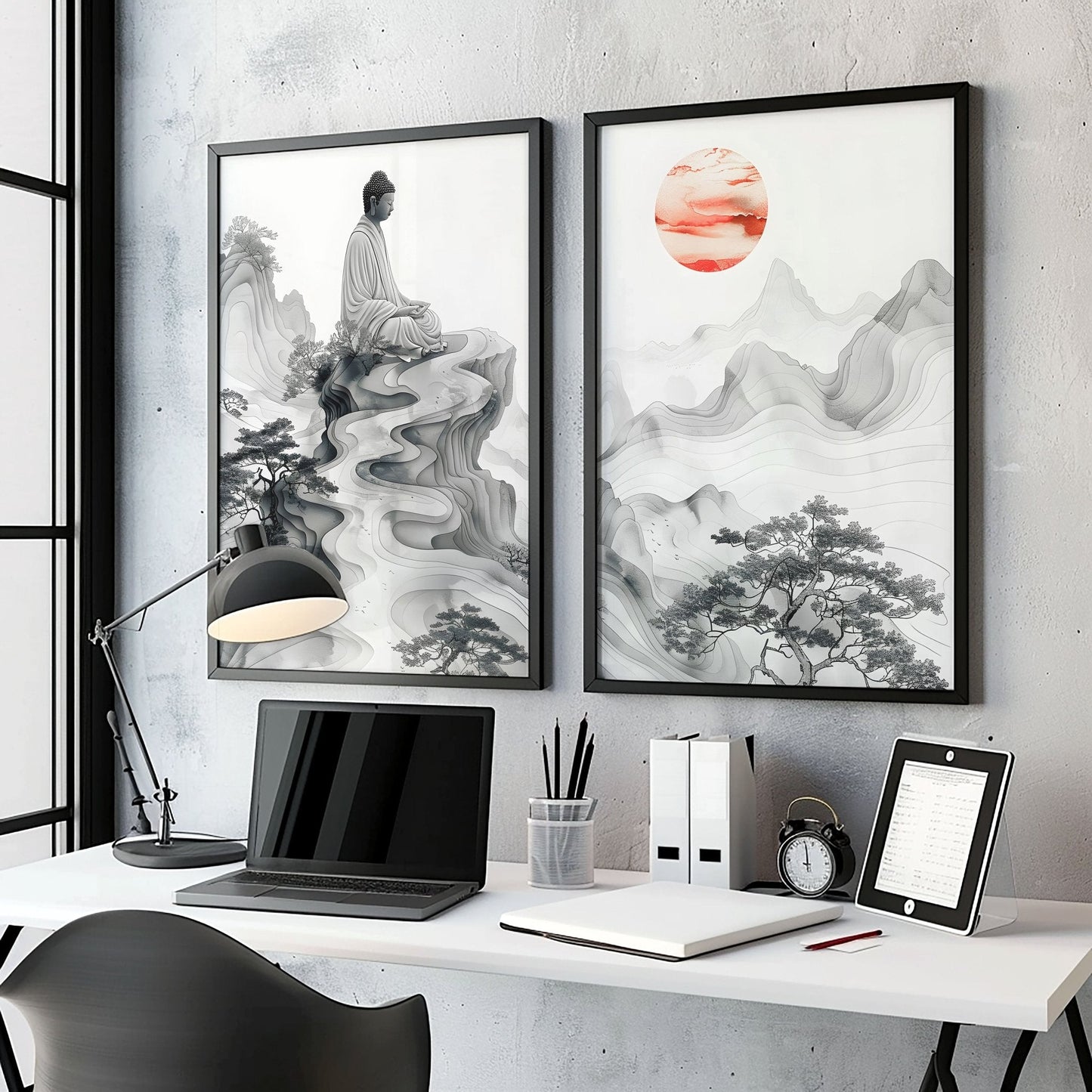 Extra Large Framed Wall Art | Set of 2 Asian Inspired Wall art Prints