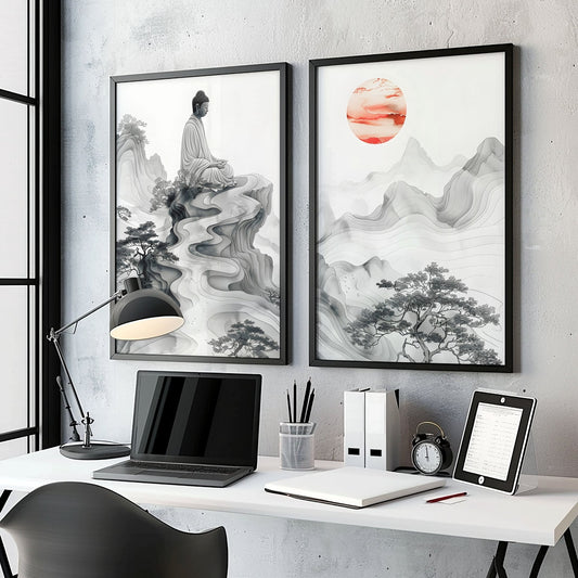 Extra Large Framed Wall Art | Set of 2 Asian Inspired Wall art Prints