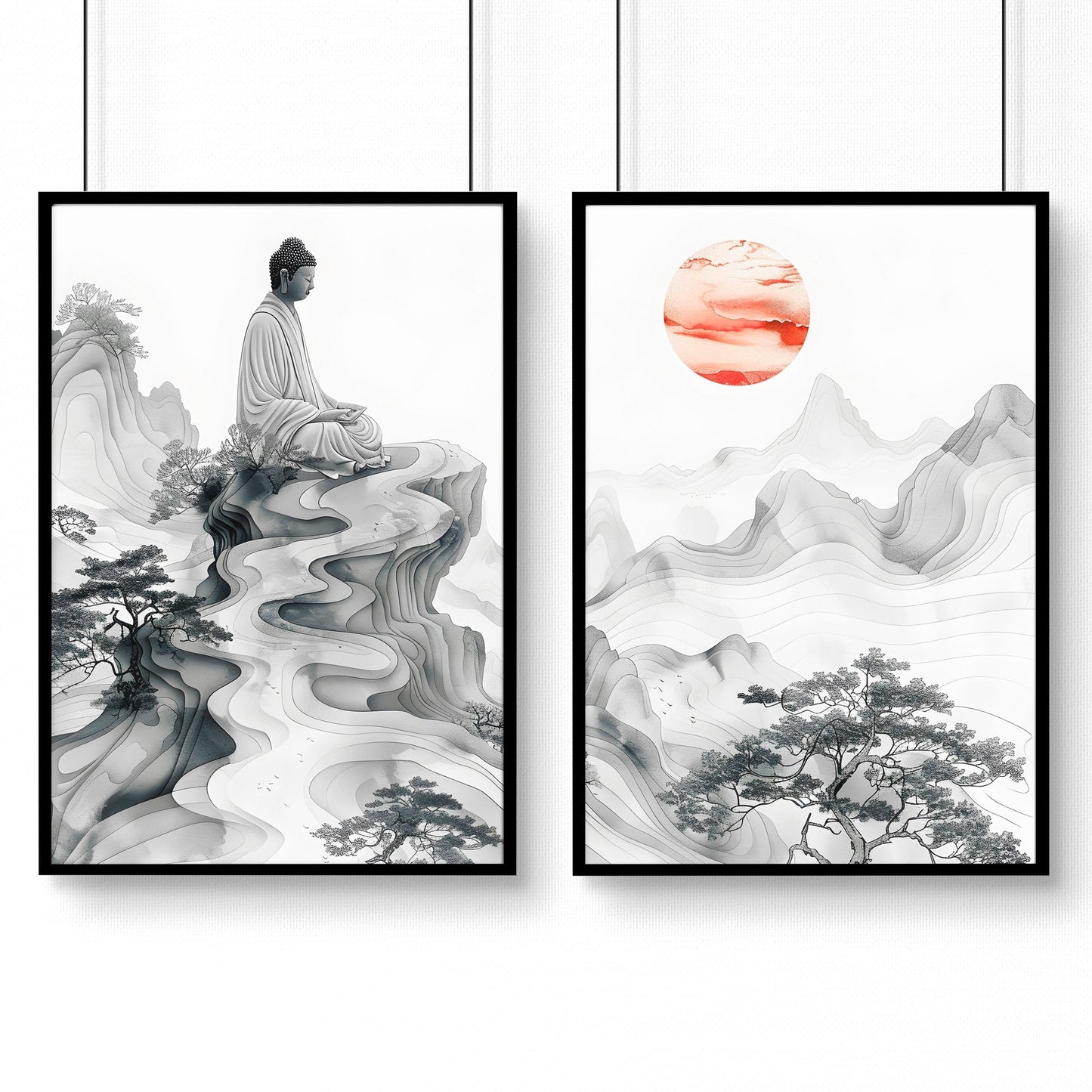 Extra Large Framed Wall Art | Set of 2 Asian Inspired Wall art Prints