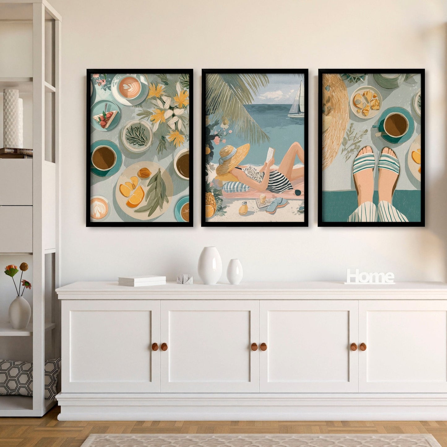 Extra Large Pictures For Living Room | Set of 3 Italian Lifestyle Wall art Prints