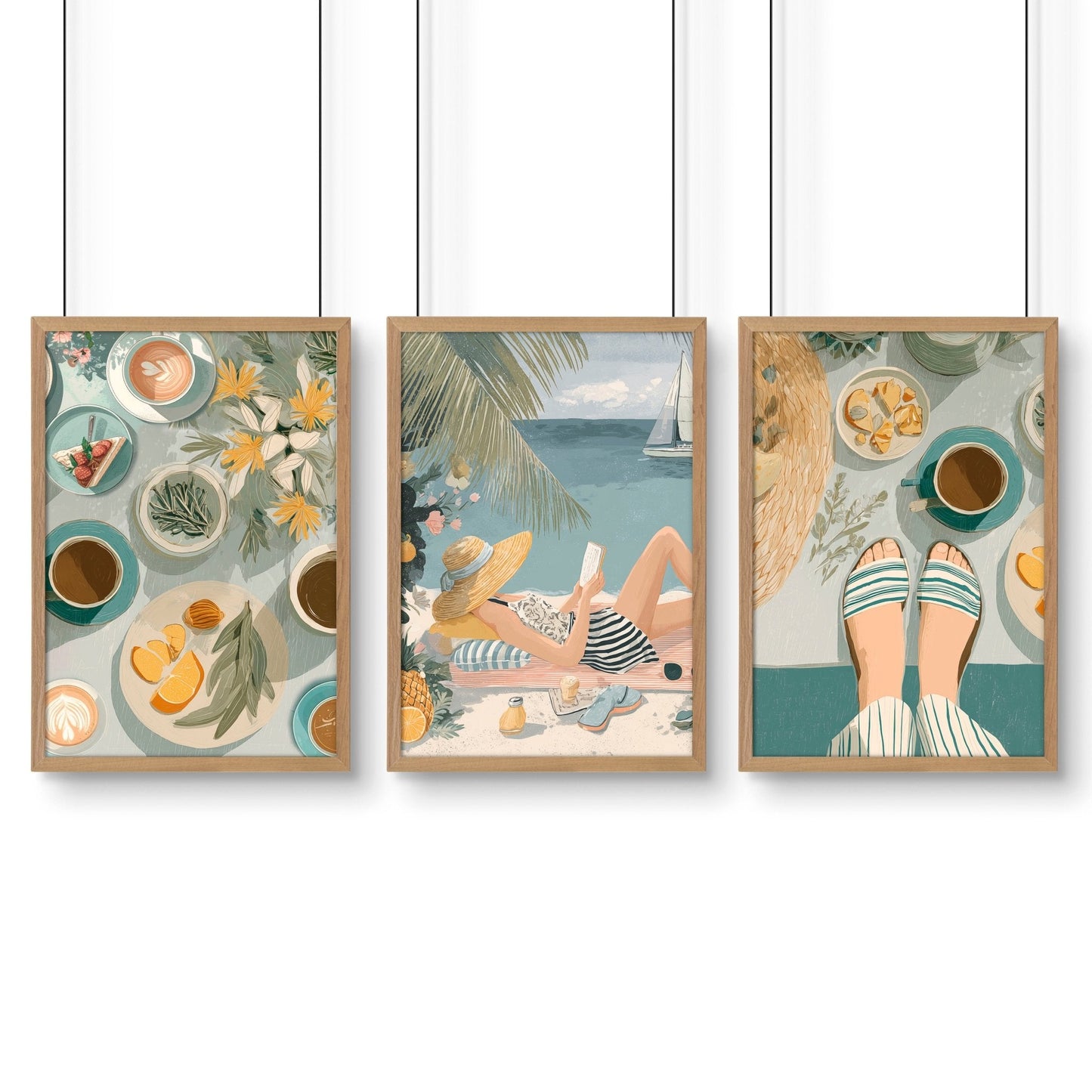 Extra Large Pictures For Living Room | Set of 3 Italian Lifestyle Wall art Prints