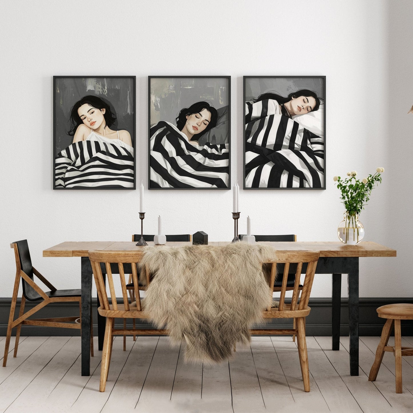 Extra Large Wall Art For Living Room | Set of 3 Boho Women Wall art Prints