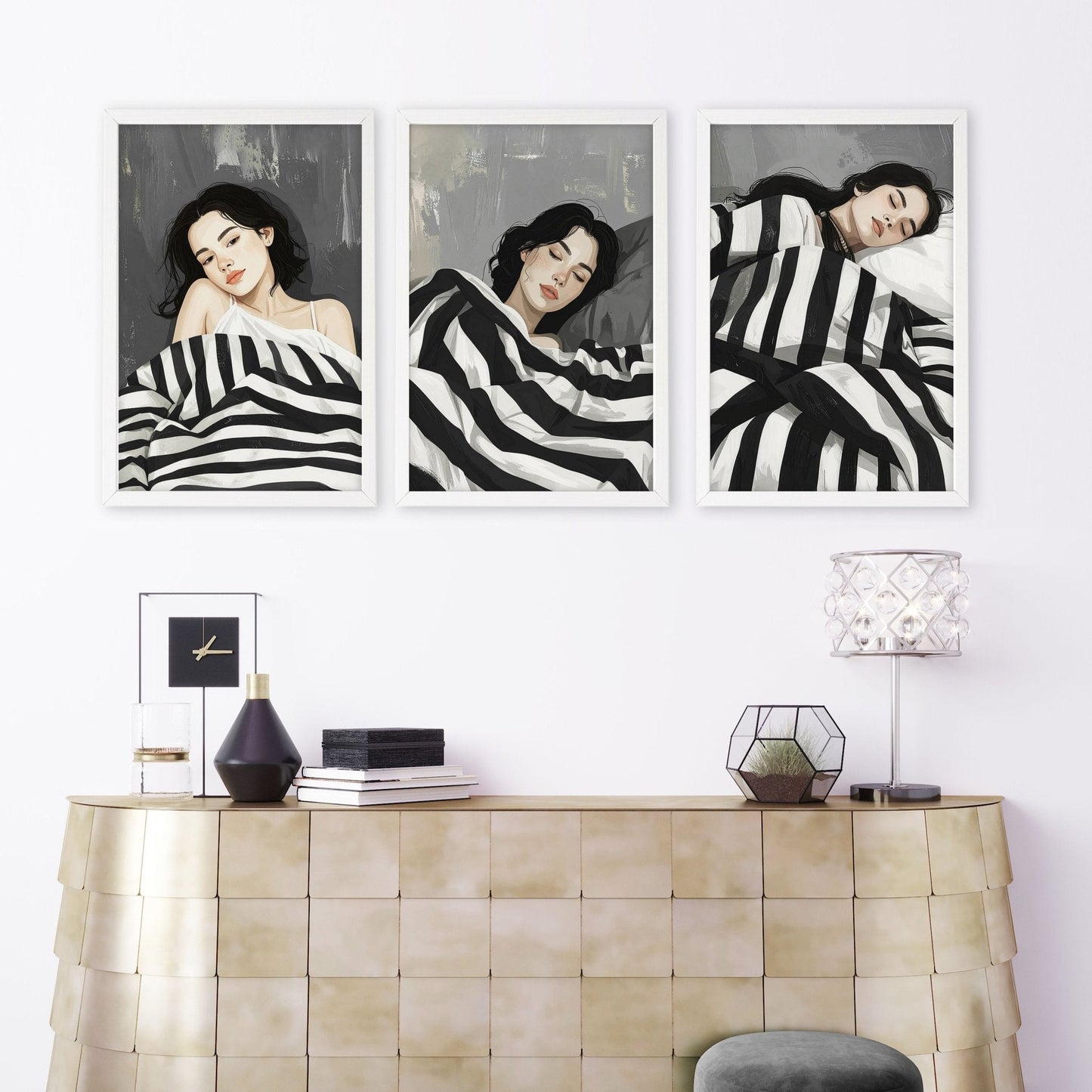 Extra Large Wall Art For Living Room | Set of 3 Boho Women Wall art Prints