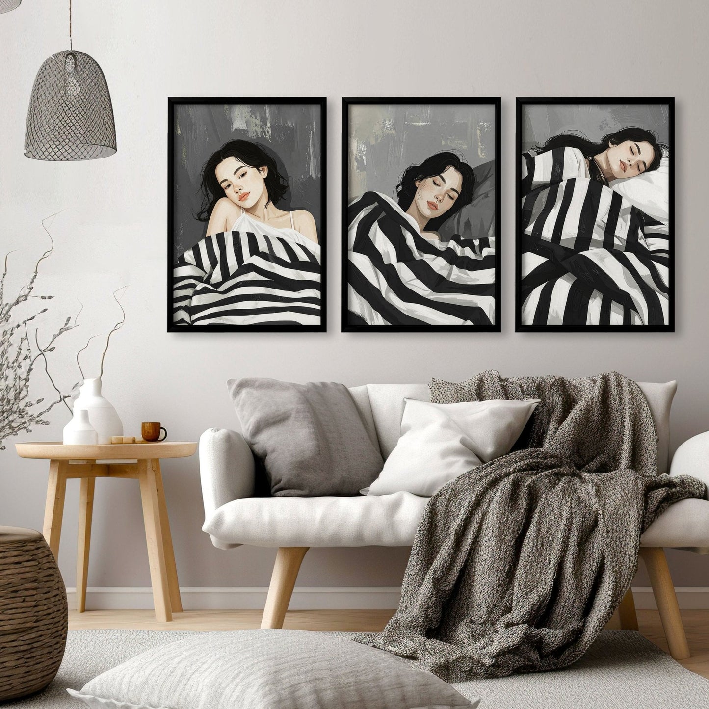 Extra Large Wall Art For Living Room | Set of 3 Boho Women Wall art Prints