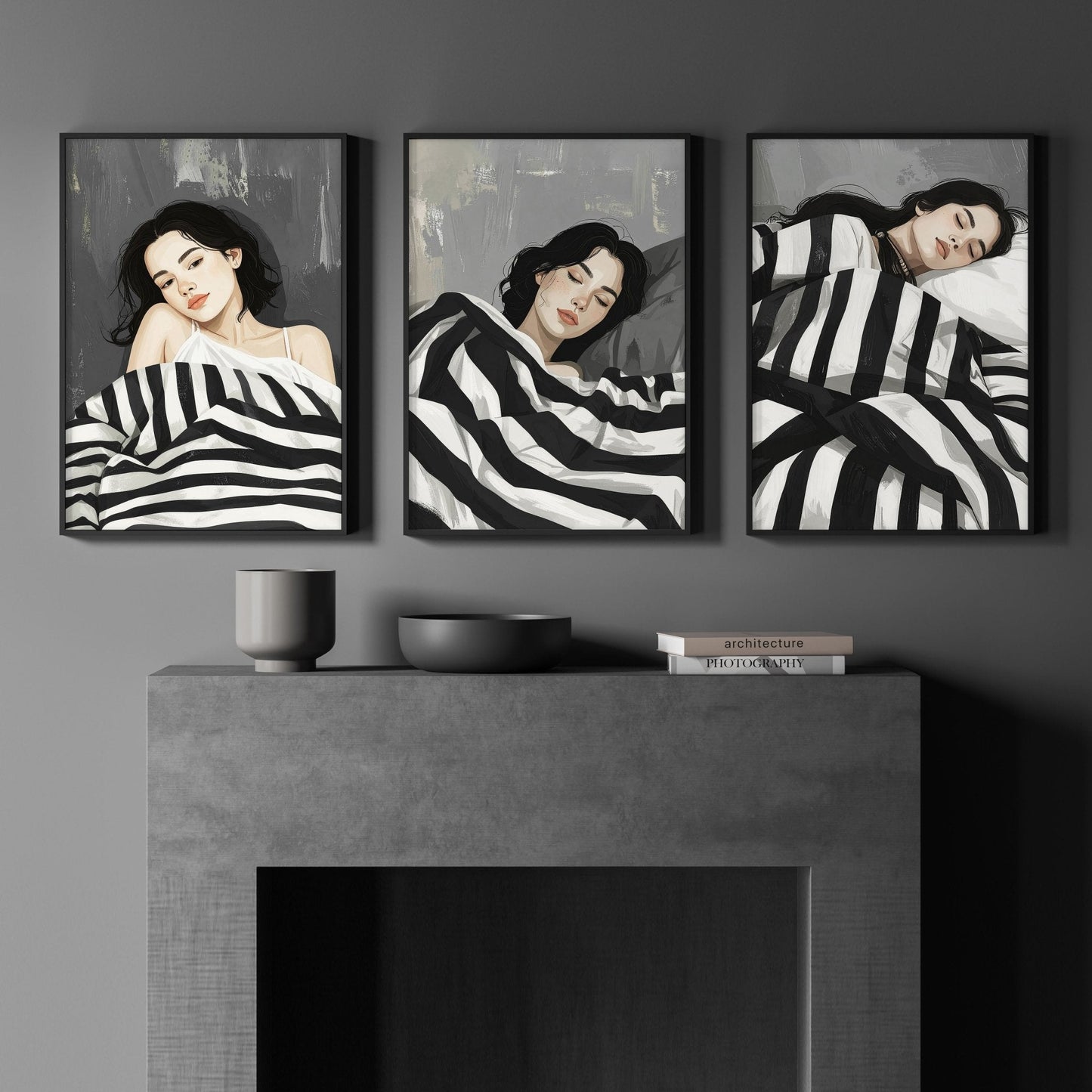 Extra Large Wall Art For Living Room | Set of 3 Boho Women Wall art Prints