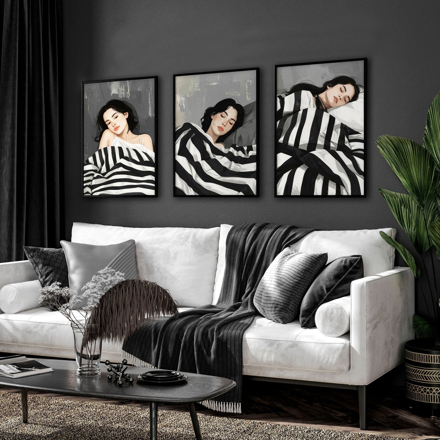 Extra Large Wall Art For Living Room | Set of 3 Boho Women Wall art Prints