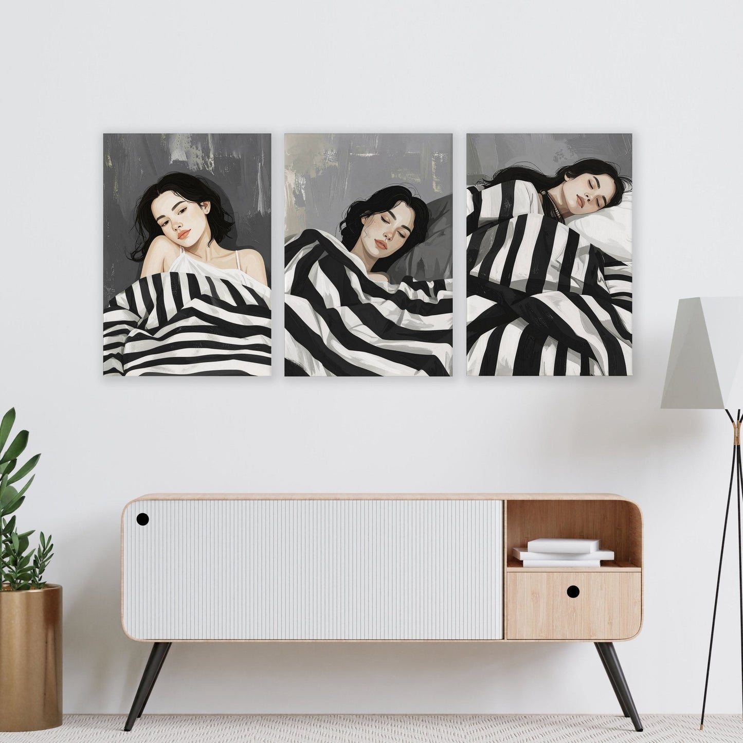 Extra Large Wall Art For Living Room | Set of 3 Boho Women Wall art Prints