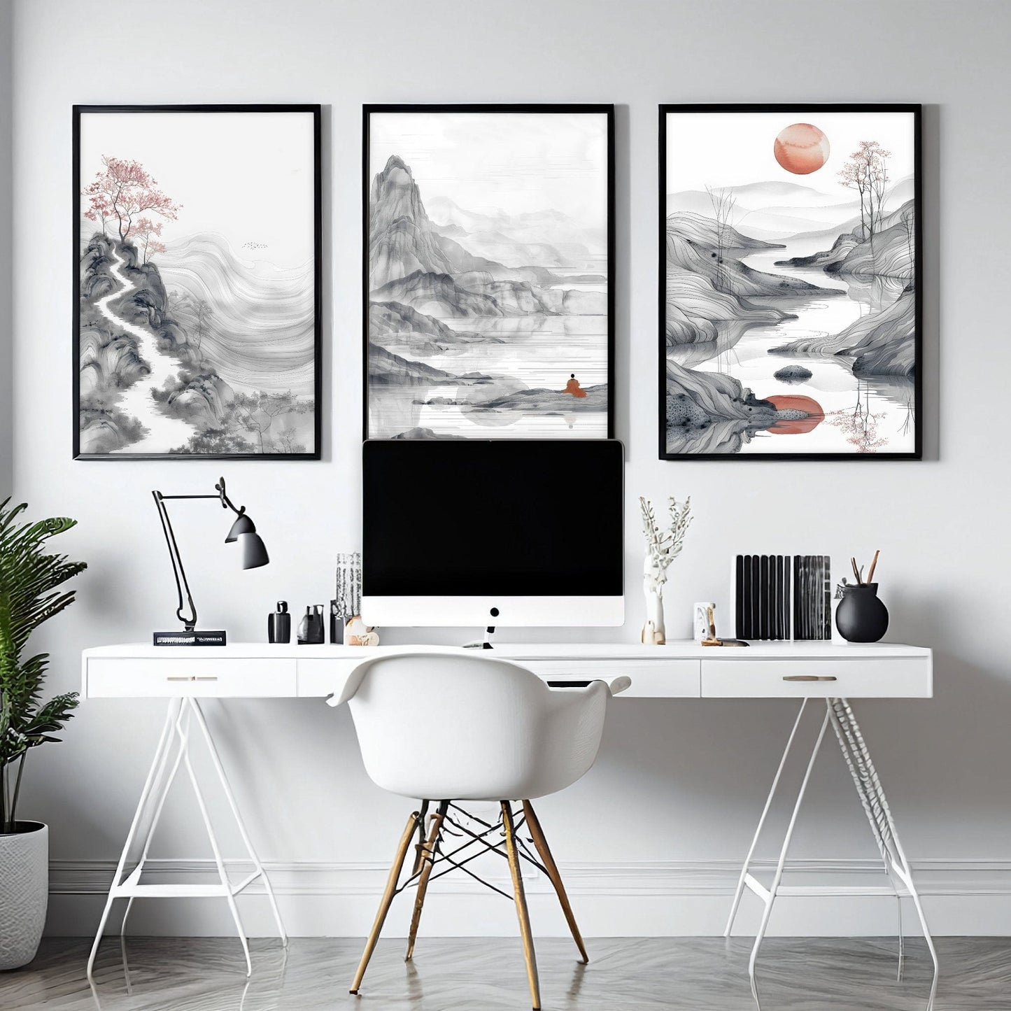 Extra Large Wall Art Framed | Set of 3 Asian Inspired Wall art Prints