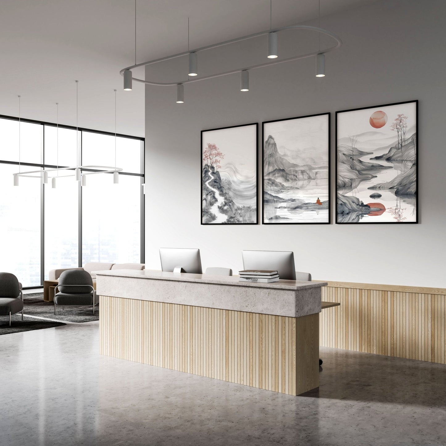 Extra Large Wall Art Framed | Set of 3 Asian Inspired Wall art Prints