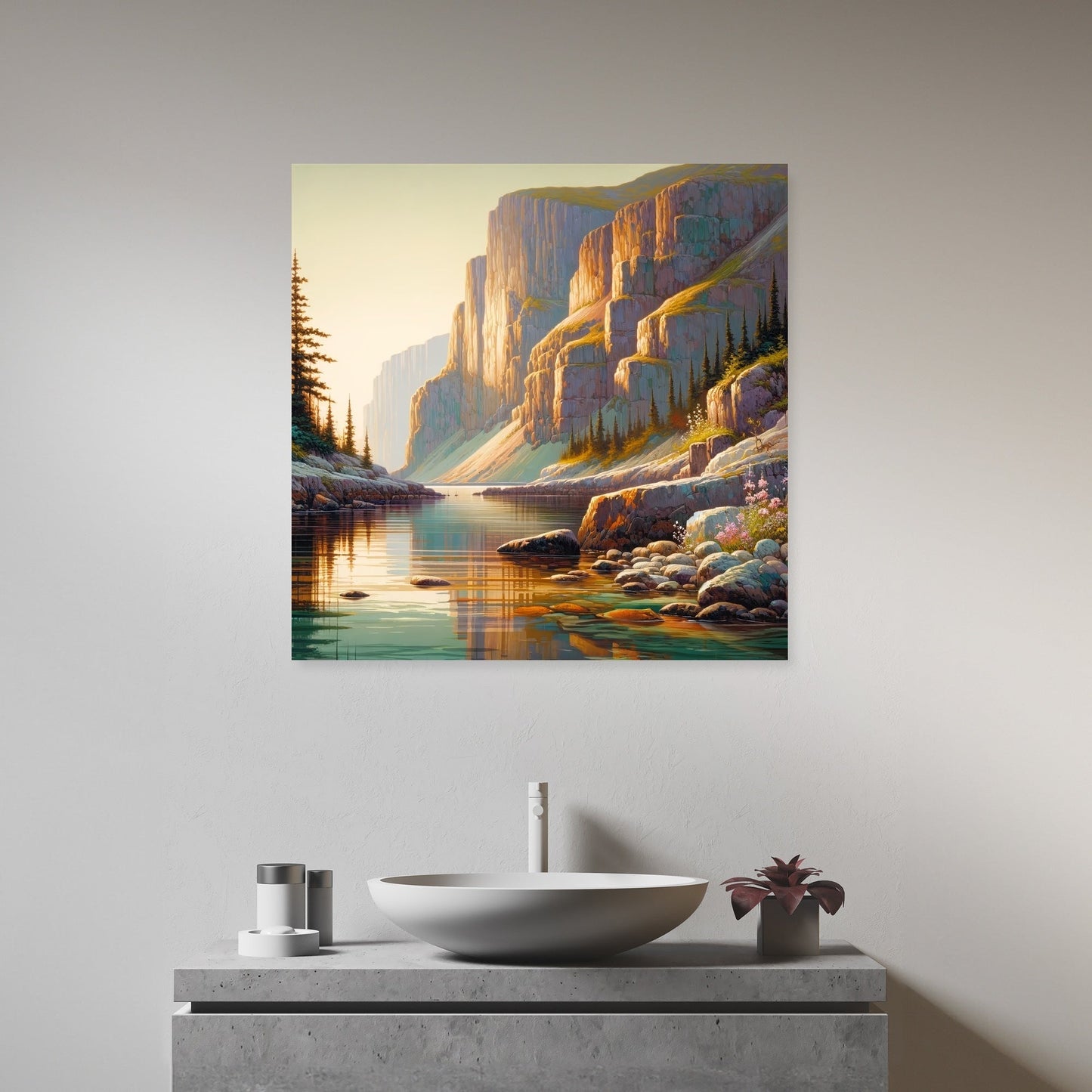 Cliffside Waterfall Serenity Canvas