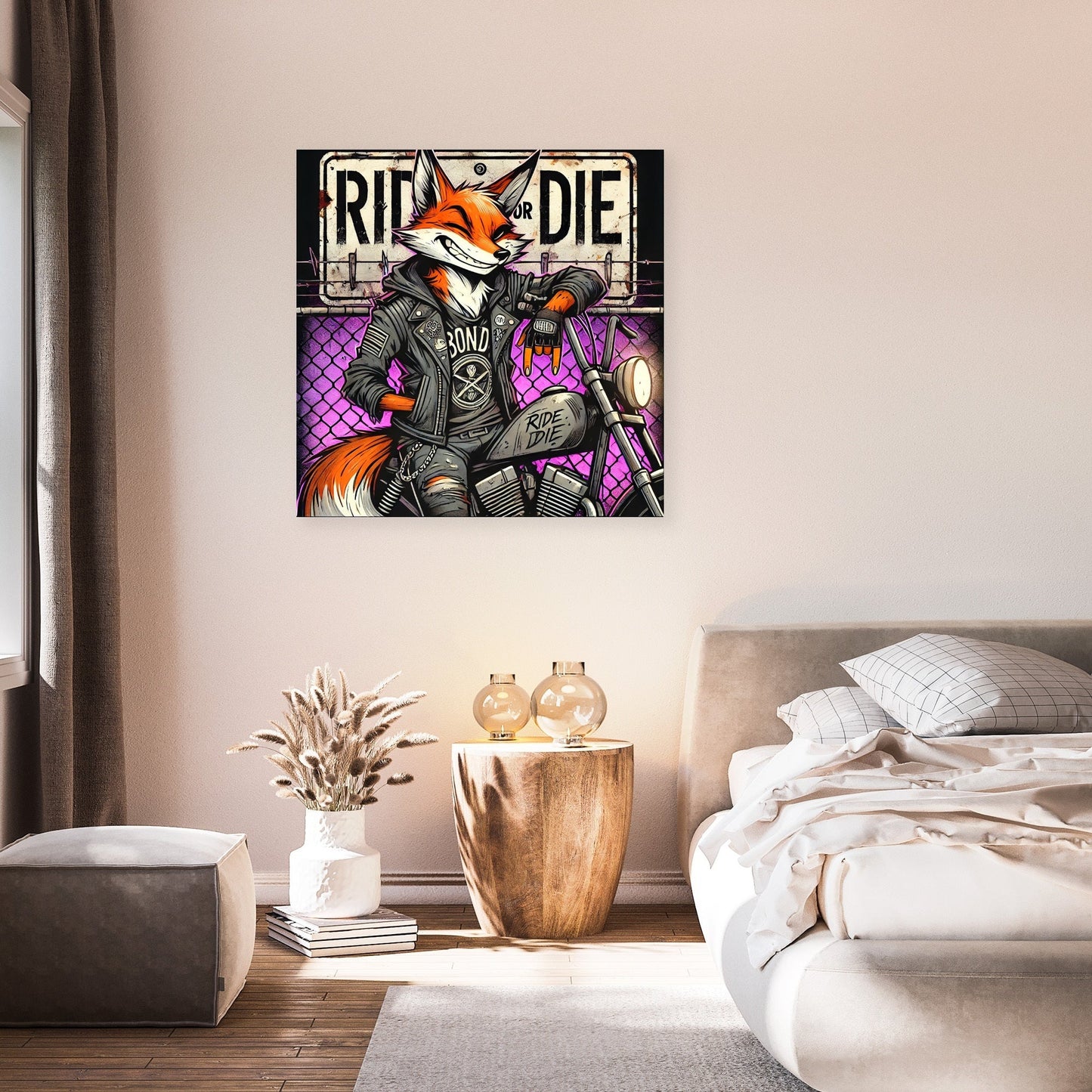 Grunge Biker Fox Canvas