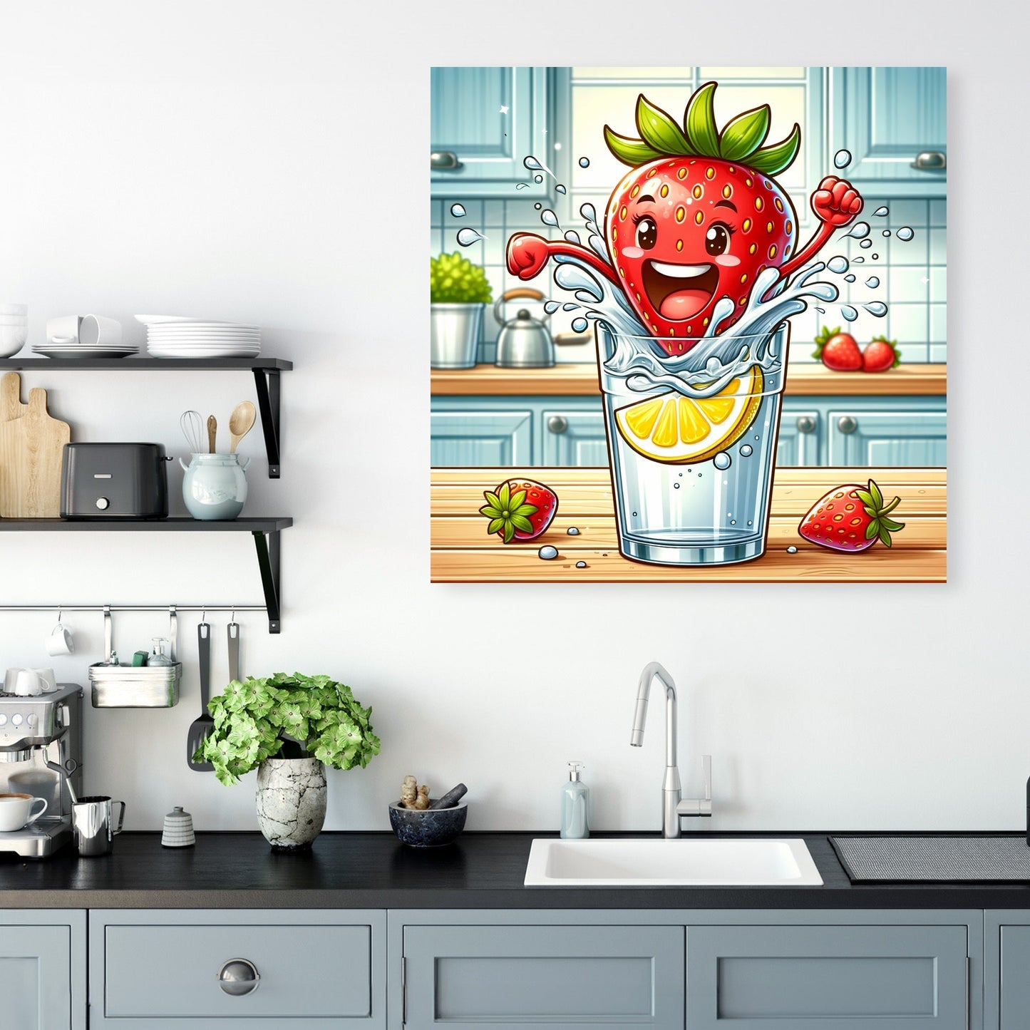 Joyful Strawberry Dive Canvas