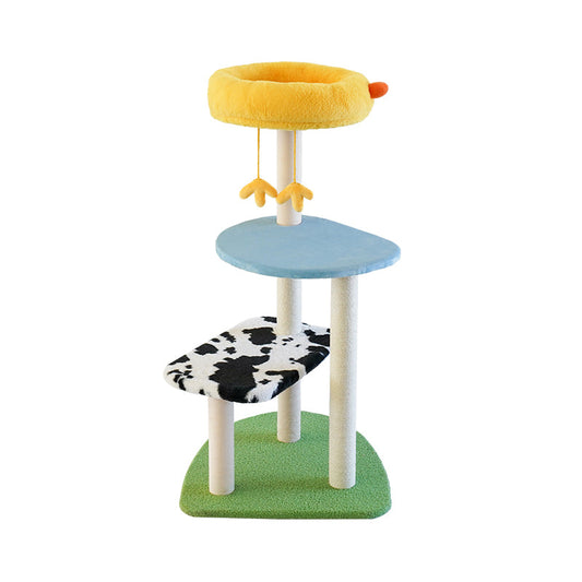 zeze Happy Farm Cat Tree — 105cm Climbing Frame with Chick Nest & Cow-Print Perch