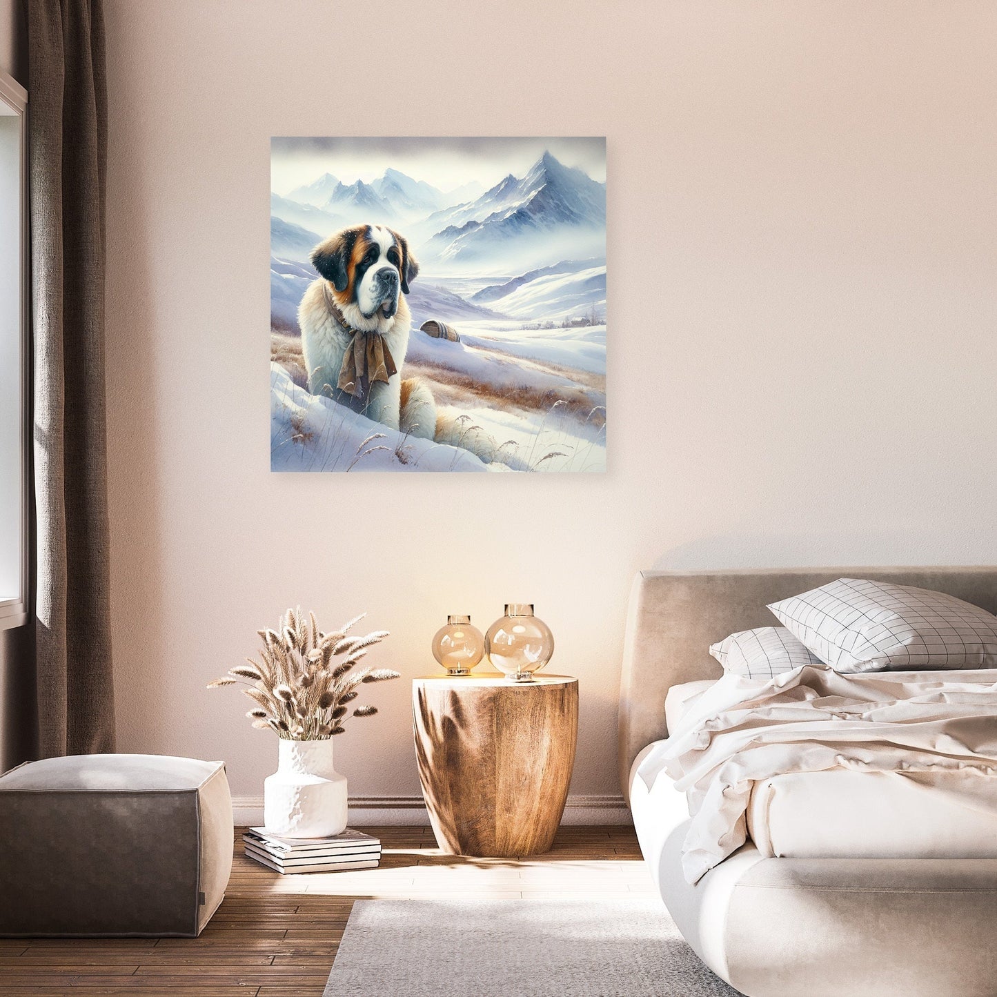 Solitary Saint Bernard Snowscape Canvas