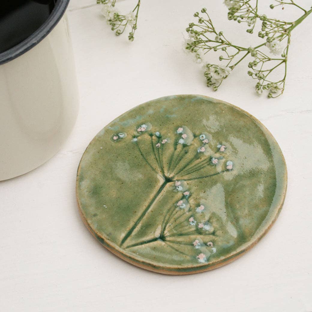 Juliet Reeves Green Meadow Wild Flower Ceramic Coasters Set of 4