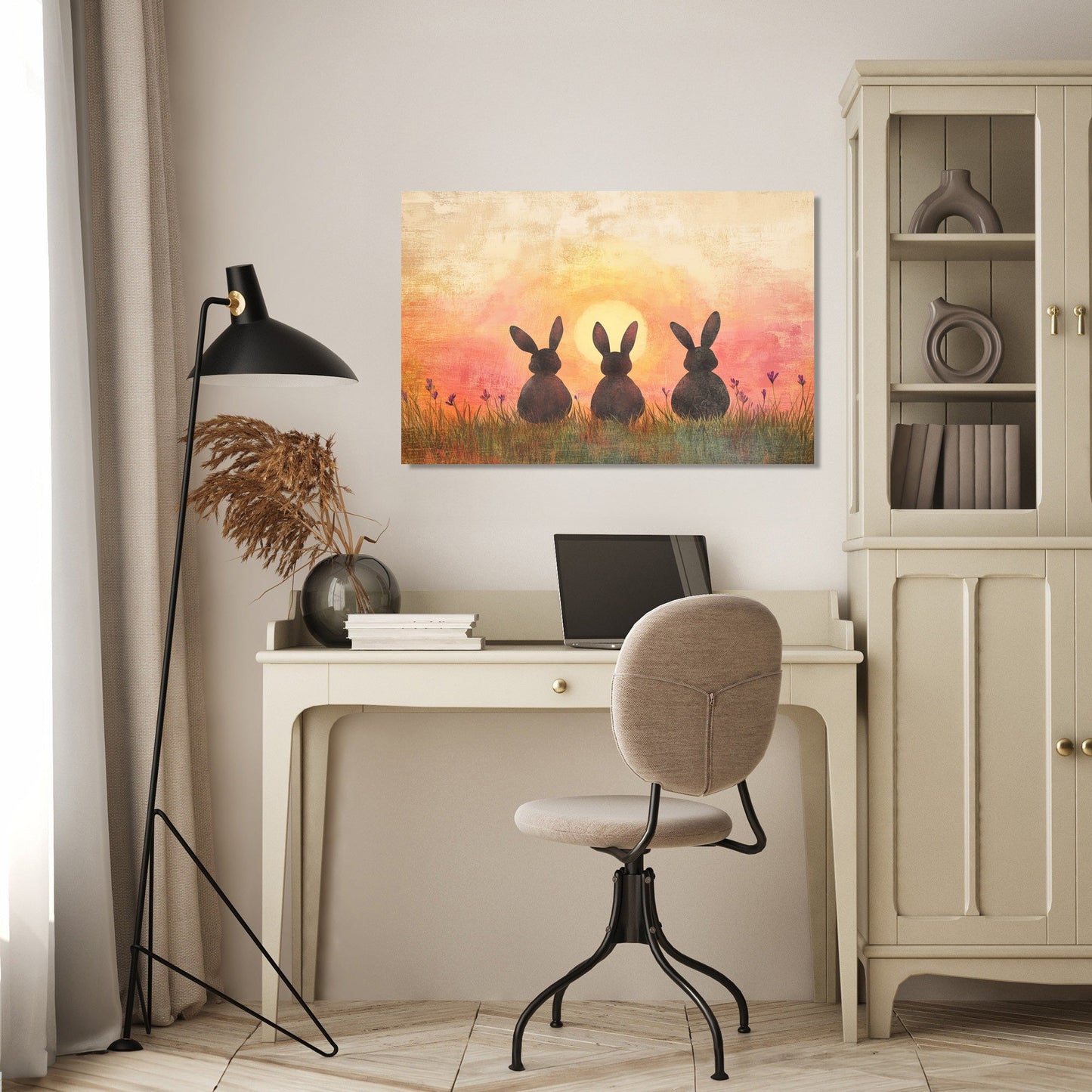 Three Bunnies Sunset Canvas