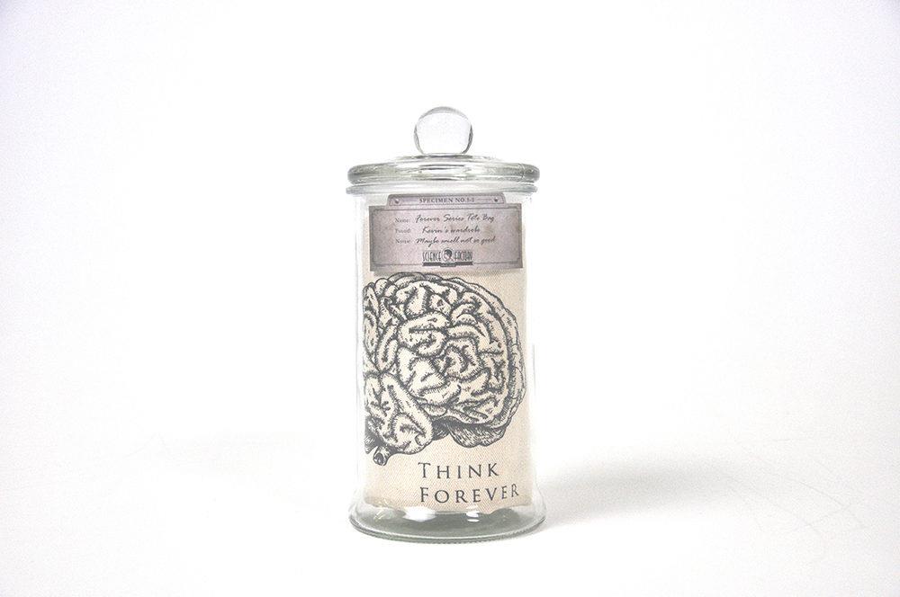 Mr Sci Glass Specimen Jar & Science Tote Bag Think Forever (Brain)