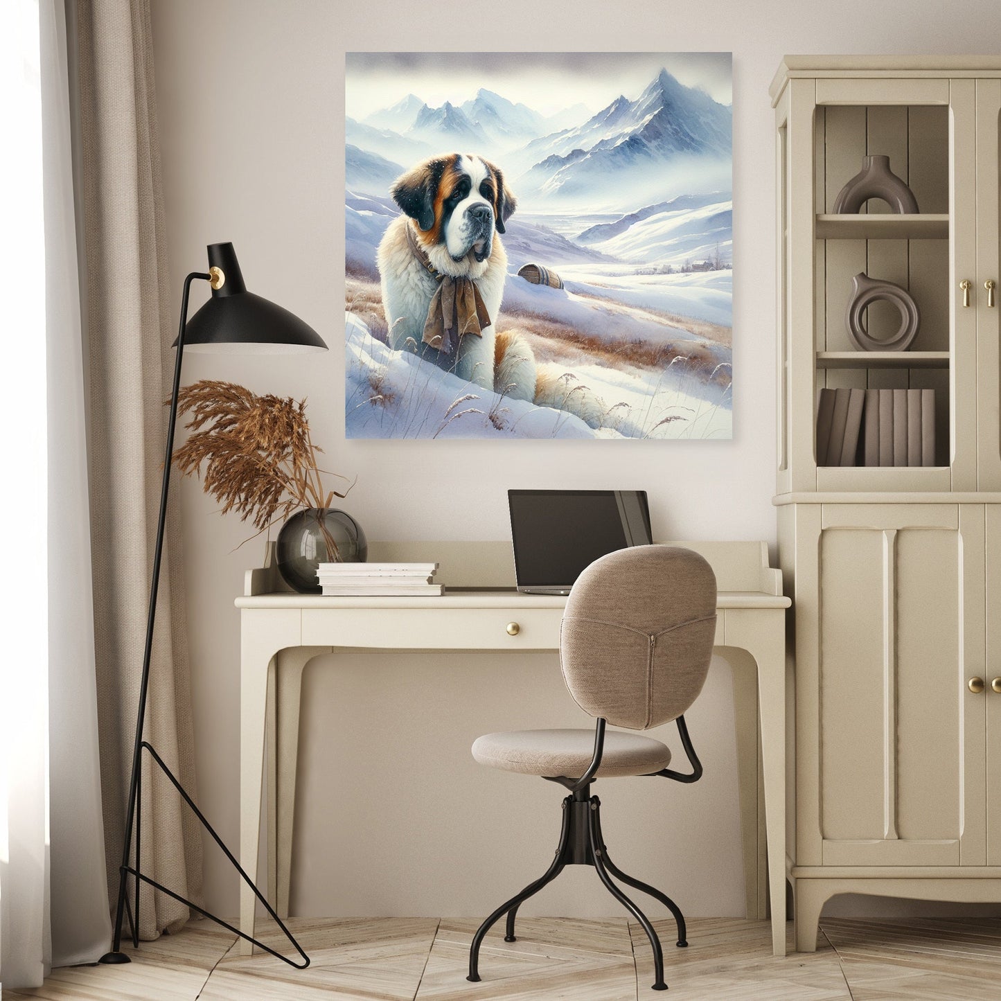 Solitary Saint Bernard Snowscape Canvas