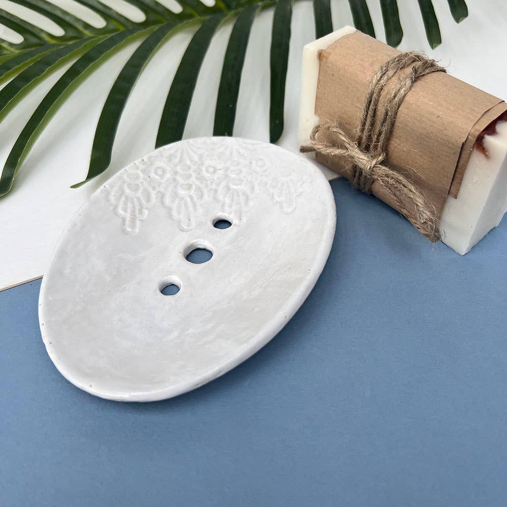 Ceramic Soap Dish With Lace Detail