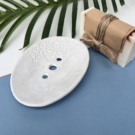 Ceramic Soap Dish With Lace Detail