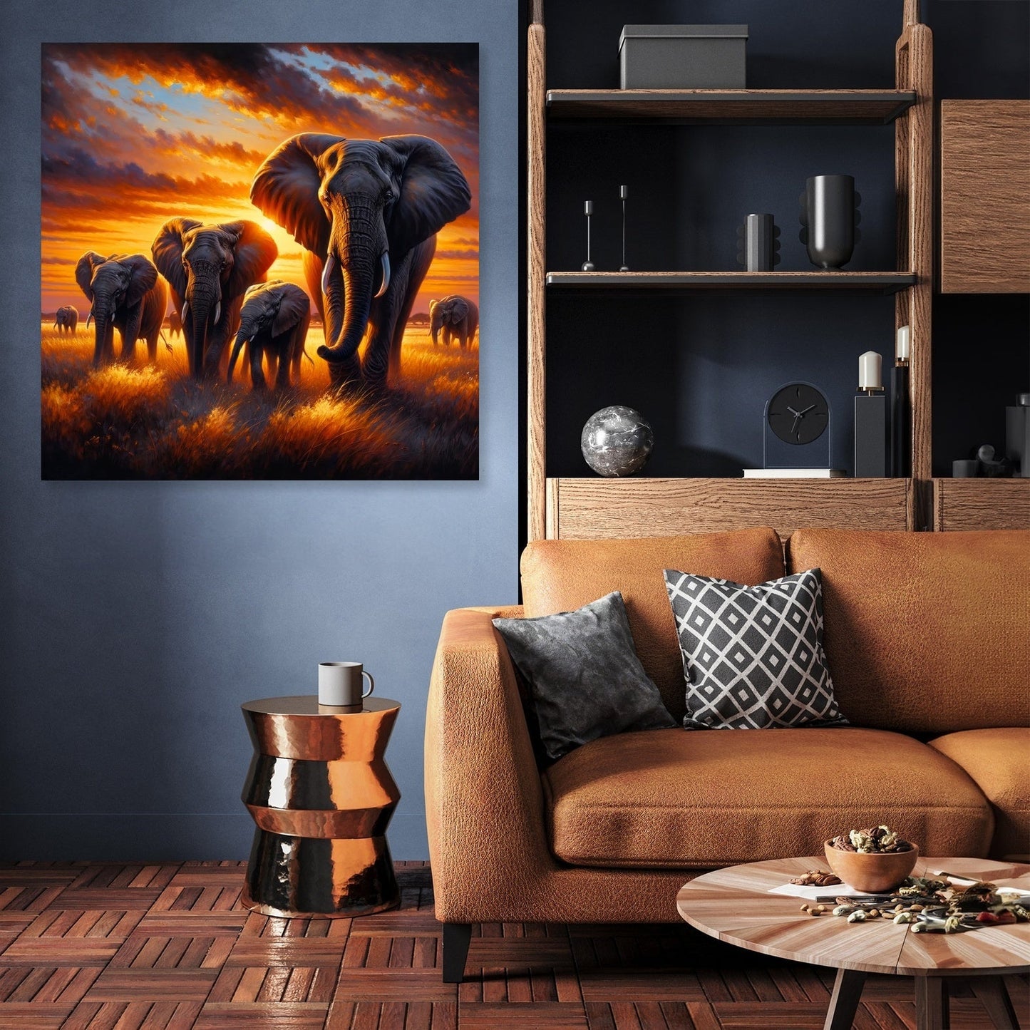 Elephant Savannah Sunset Canvas
