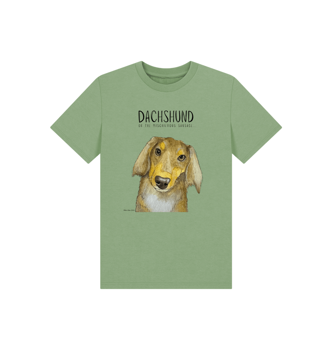 Mischievous Long Haired Hot Dog Kids' T-Shirt – Small Pup, Big Attitude!