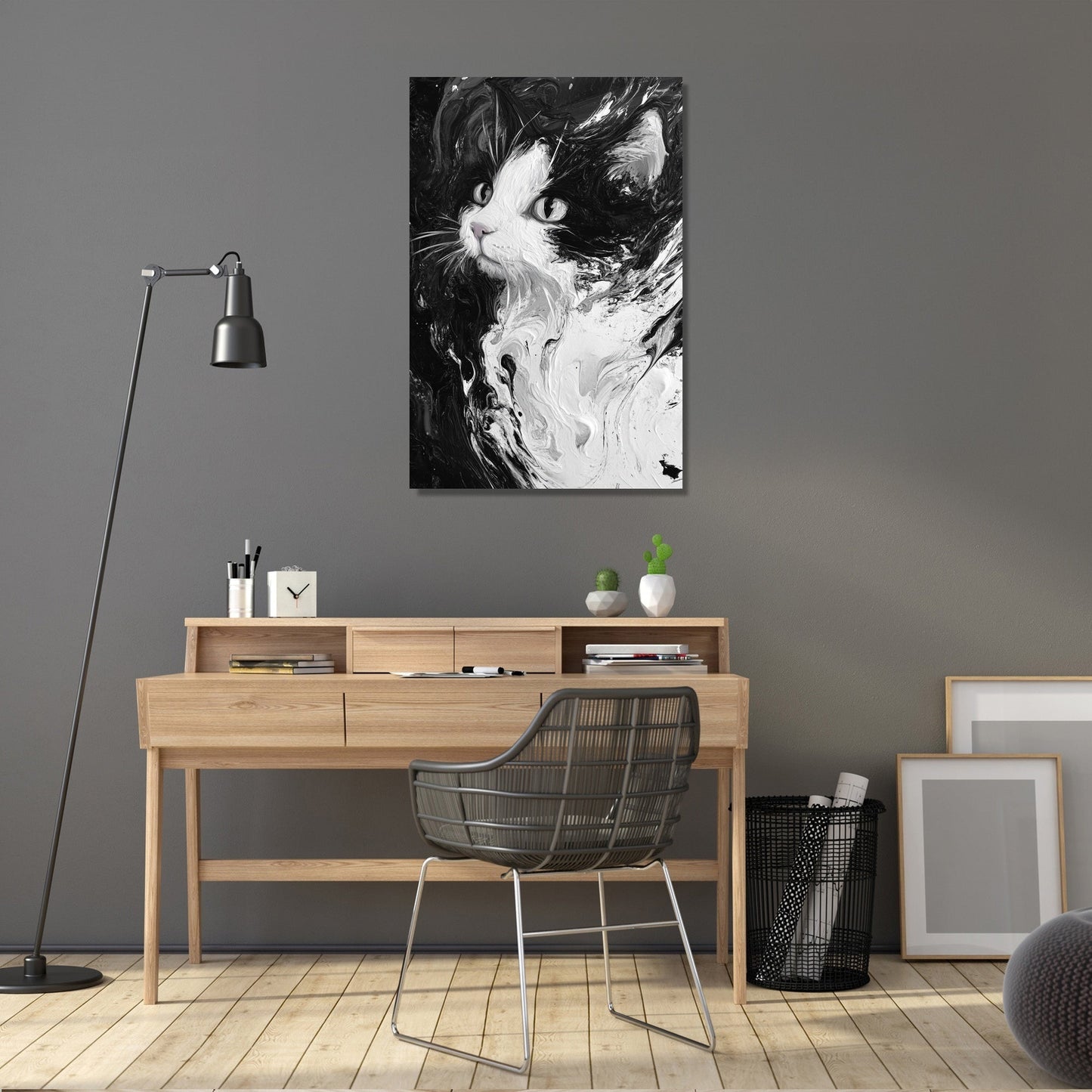 Cat Swirl Monochrome Canvas